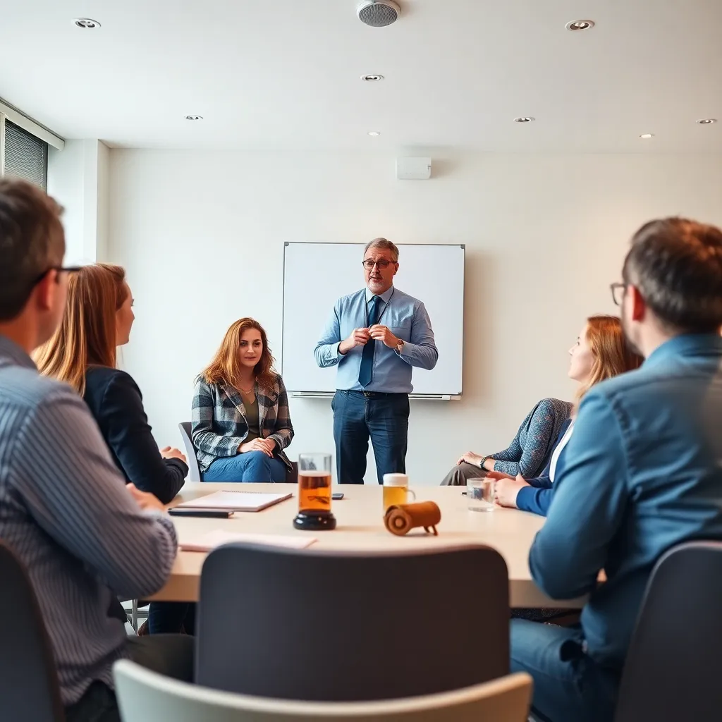 Zakelijke presentatie met interactief publiek en visuele hulpmiddelen