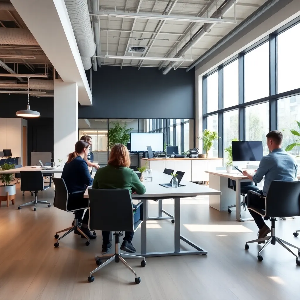 Modern Nederlands kantoor met open werkruimte en samenwerkingsgebieden